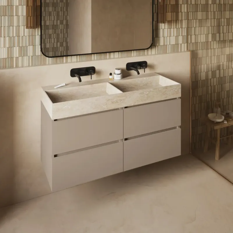 Fontana White Travertin badkamermeubel taupe 120cm zonder kraangat Rechtstreeks Van De Fabrikant