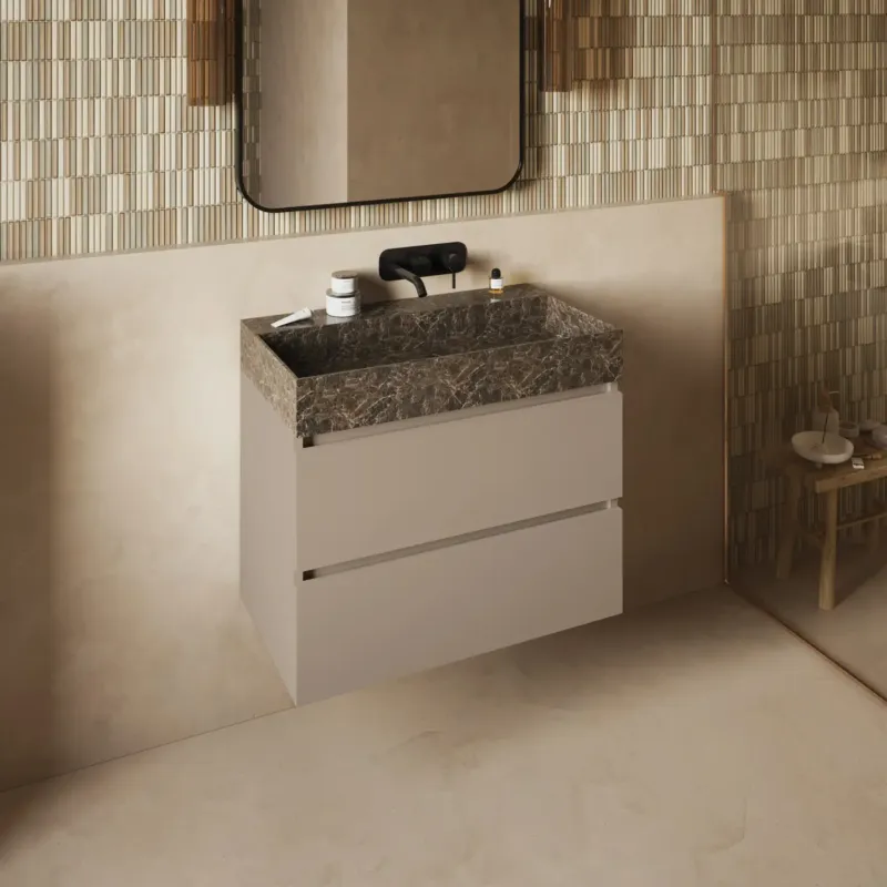Snelle Levering Fontana Dark Emperador badkamermeubel taupe 80cm zonder kraangat