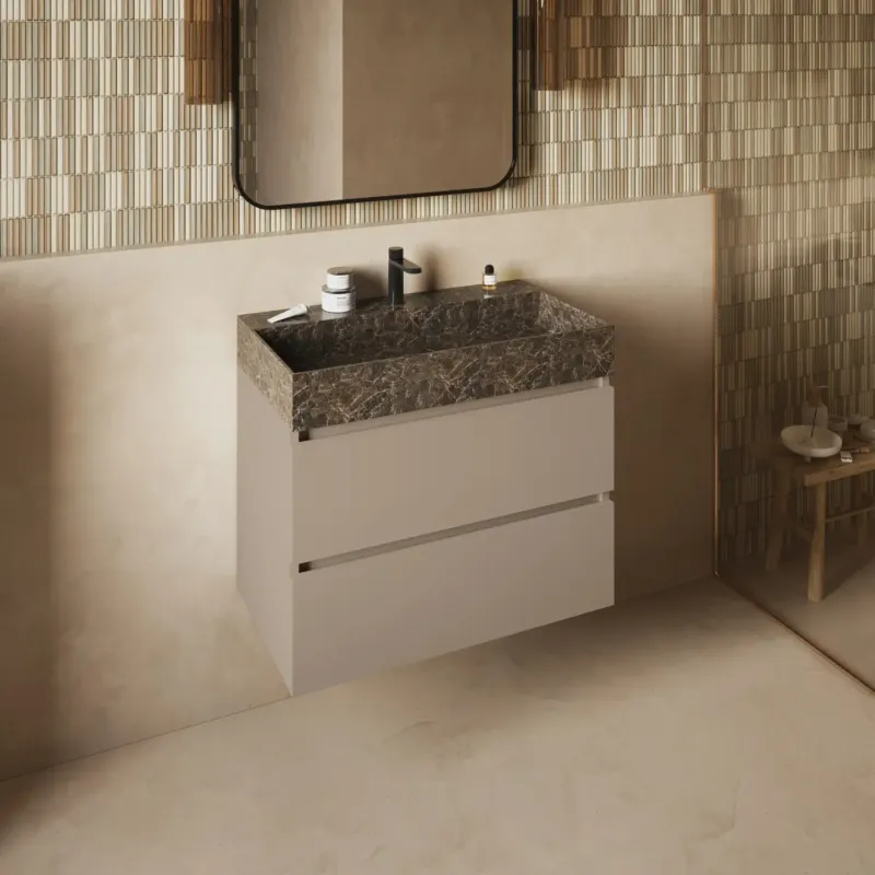 Fontana Dark Emperador badkamermeubel taupe 80cm met kraangat Weekendaanbieding