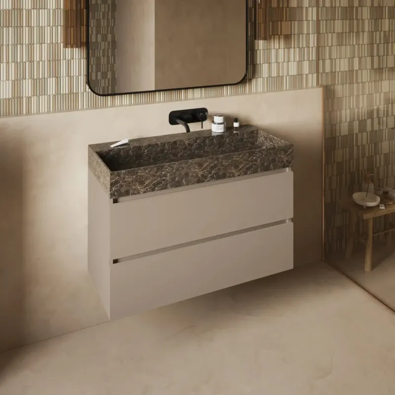 Fontana Dark Emperador badkamermeubel taupe 100cm zonder kraangat Dagaanbieding