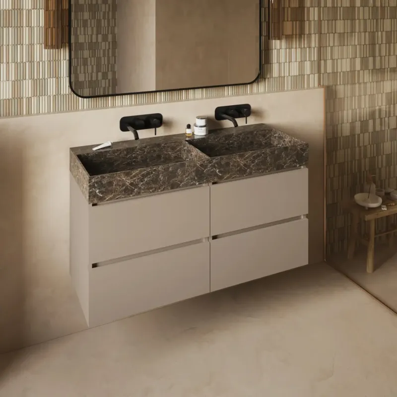 Weekendaanbieding Fontana Dark Emperador badkamermeubel taupe 120cm zonder kraangat