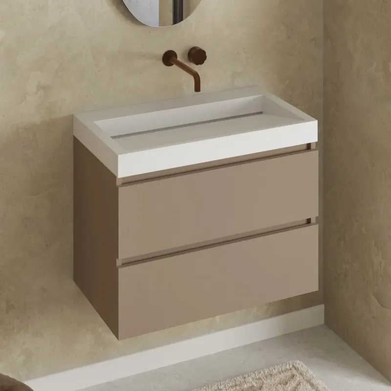 Fontana Elena badkamermeubel 80cm taupe met solid surface wastafel zonder kraangat Actieprijs