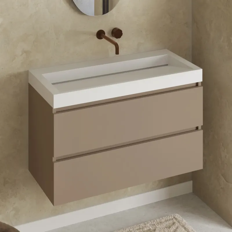Fontana Elena badkamermeubel 100cm taupe met solid surface wastafel zonder kraangat Bestel Nu