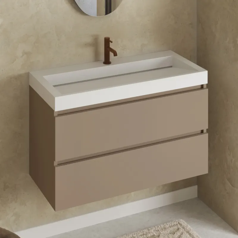 Fontana Elena badkamermeubel 100cm taupe met solid surface wastafel 1 kraangat Rechtstreeks Van De Fabrikant