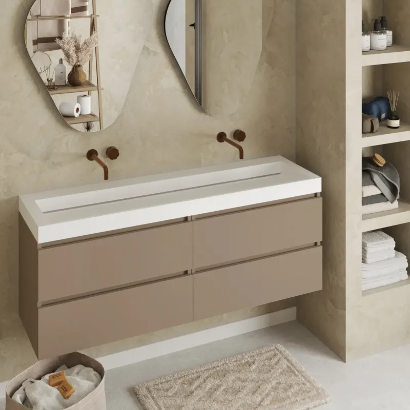 Fontana Elena badkamermeubel 160cm taupe met solid surface wastafel zonder kraangaten Goedkoop