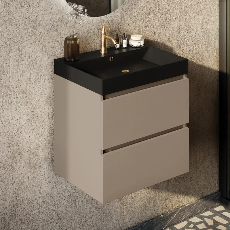 Fontana Kolo wastafelmeubel taupe 60cm zwarte wastafel 1 kraangat Favoriet