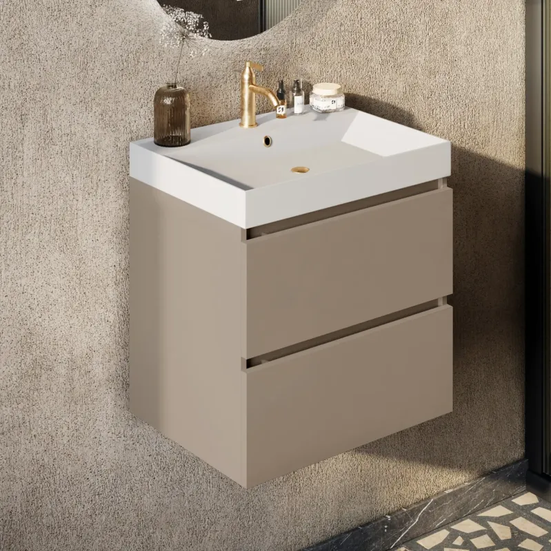 Koop Online Fontana Kolo wastafelmeubel taupe 60cm glans witte wastafel 1 kraangat