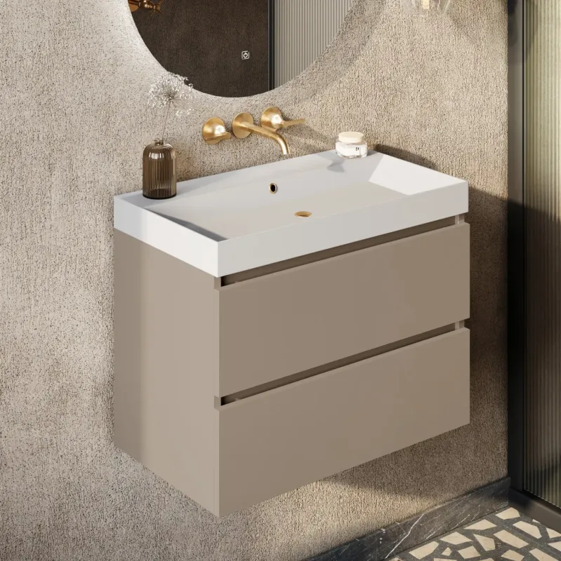 Populair Fontana Kolo wastafelmeubel taupe 80cm mat witte wastafel 0 kraangaten