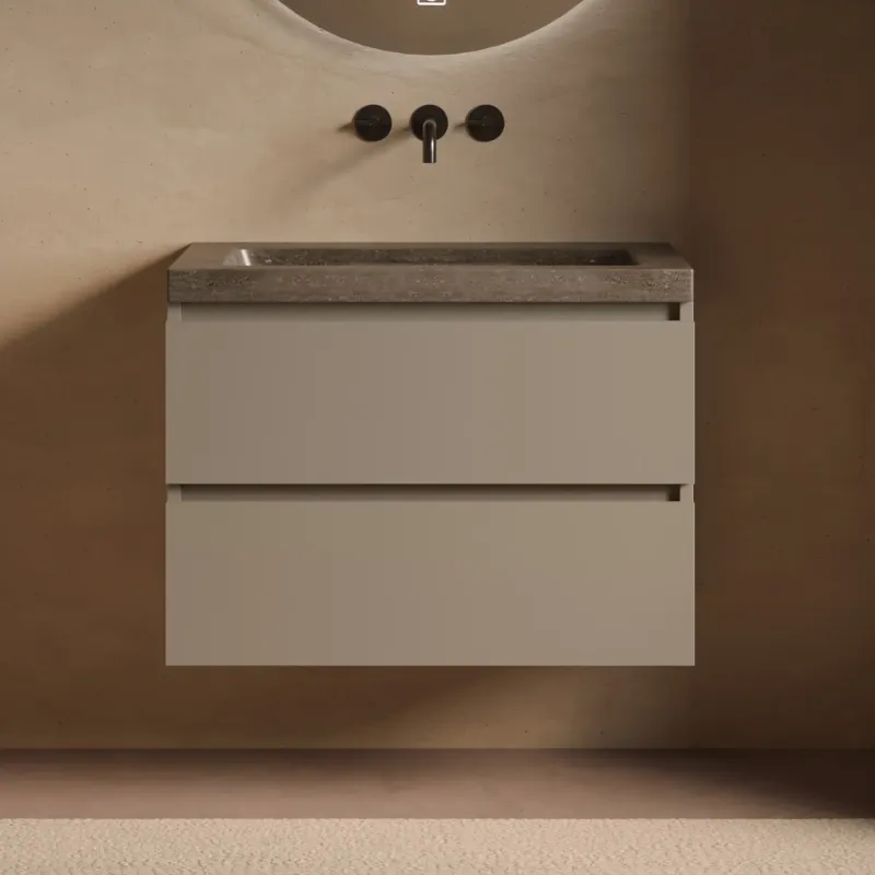 Uitverkoop Fontana Freestone badkamermeubel taupe 80cm met natuurstenen wastafel zonder kraangat