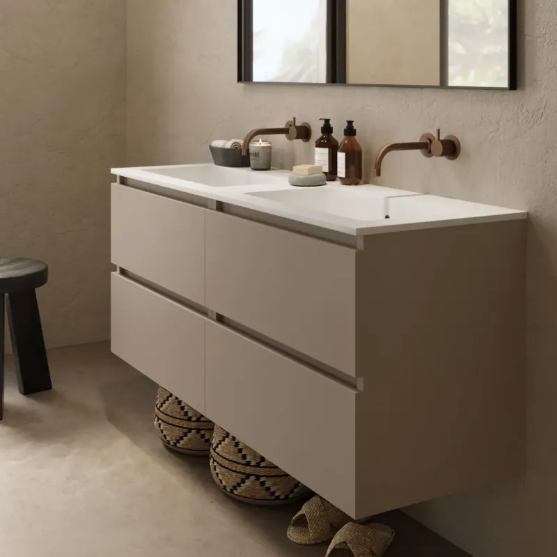 Fontana Cosmos badmeubel 120cm met dubbele wastafel en kraangaten taupe Premium