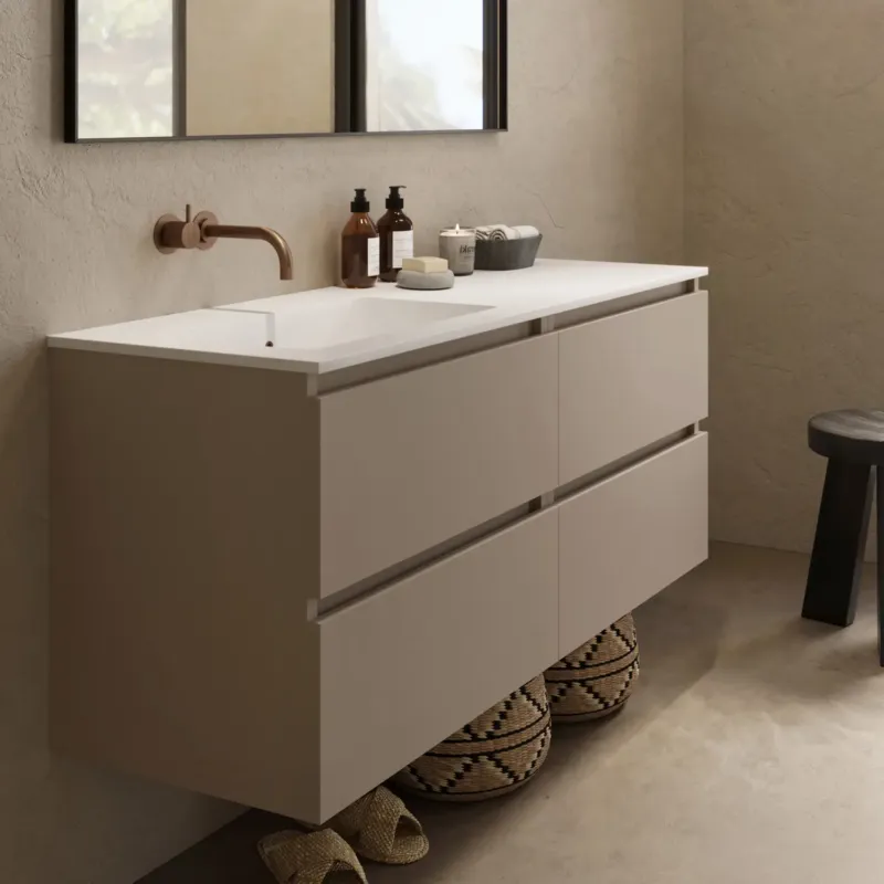 Fontana Cosmos badmeubel 120cm met wastafel links en kraangat taupe Superprijs
