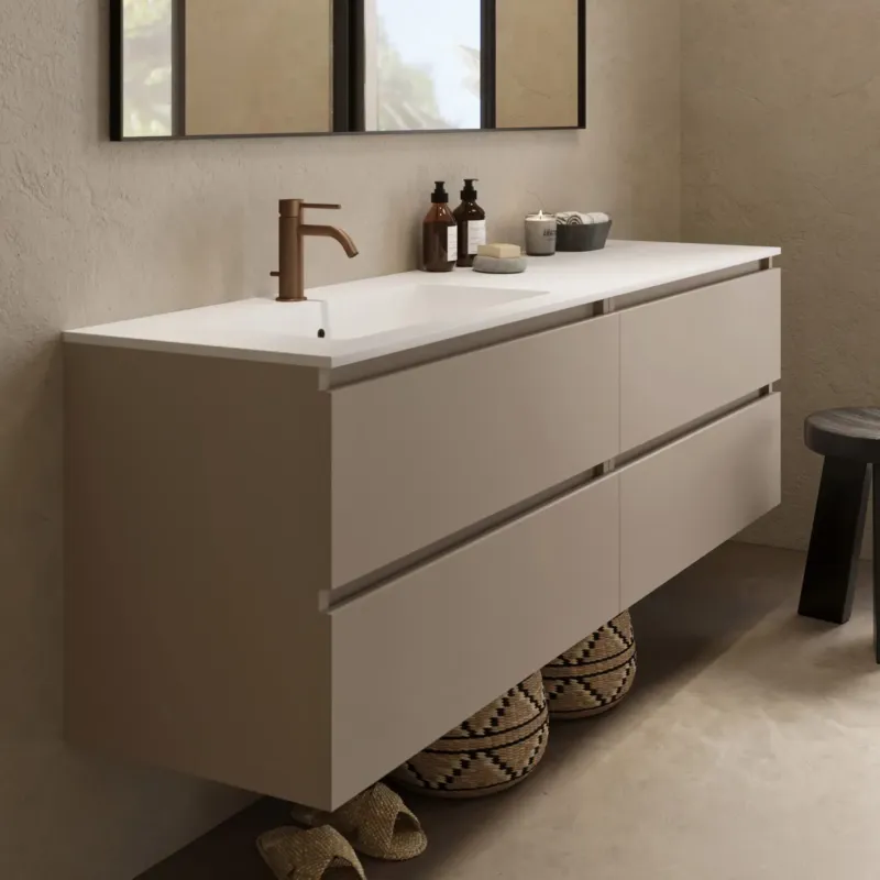 Voordeelprijs Fontana Cosmos badmeubel 160cm met wastafel links en kraangat taupe