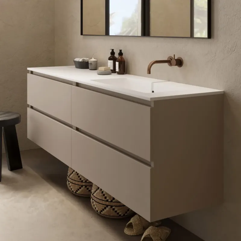 Fontana Cosmos badmeubel 160cm met wastafel rechts zonder kraangat taupe Direct Verzonden
