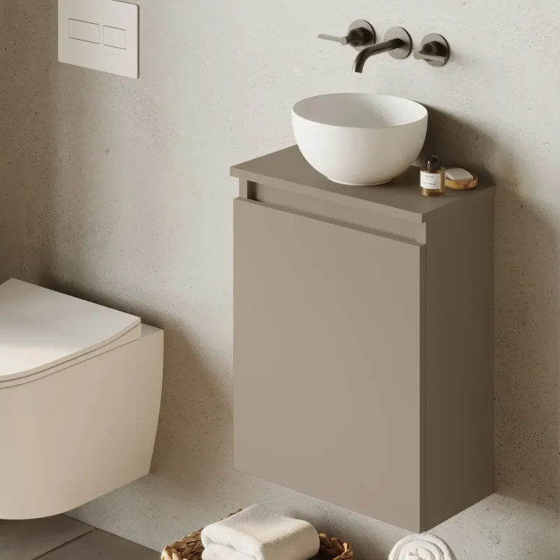 Hoge Kwaliteit Fontana Bano toiletmeubel taupe 40x22cm met glans witte waskom
