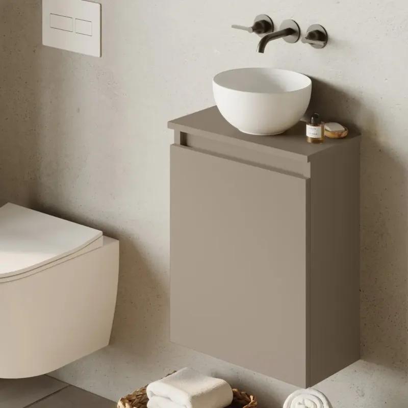 Fontana Bano toiletmeubel taupe 40x22cm met mat witte waskom Veilige Betaling