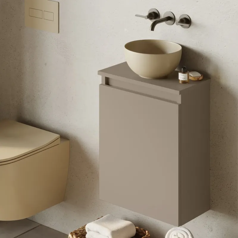 Fontana Bano toiletmeubel taupe 40x22cm met waskom in licht ivoor Direct Verzonden