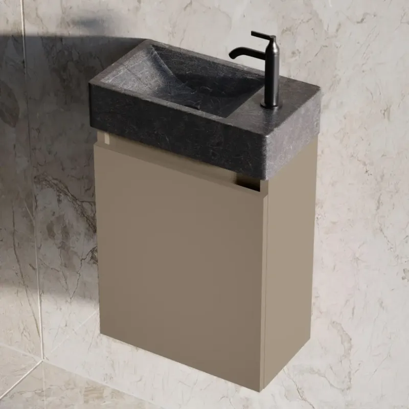 Fabrieksprijs Fontana Recto toiletmeubel taupe 40x22cm met natuurstenen fontein rechts