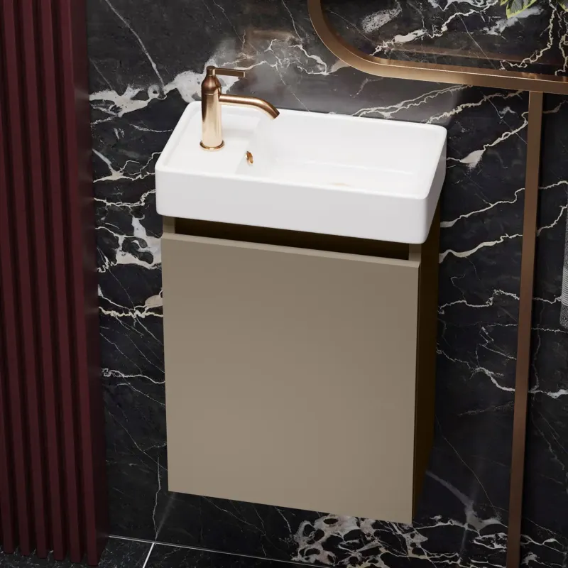 Lage Kosten Fontana Bano toiletmeubel taupe 40x22cm met glans witte fontein