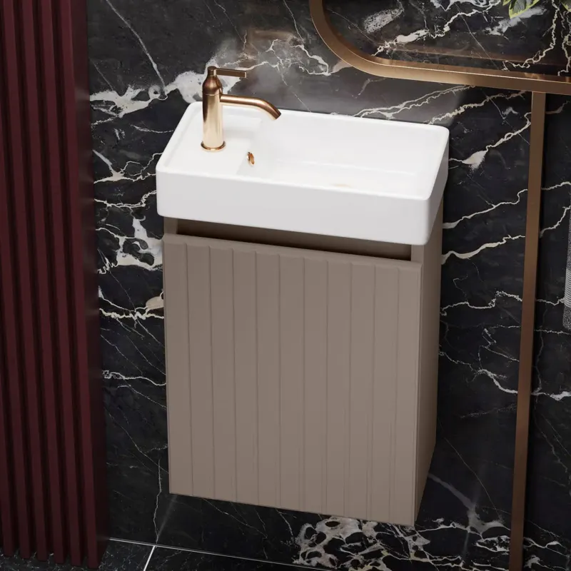 Tijdelijk Beschikbaar Fontana Bano toiletmeubel ribbelfront taupe 40x22cm met glans witte fontein