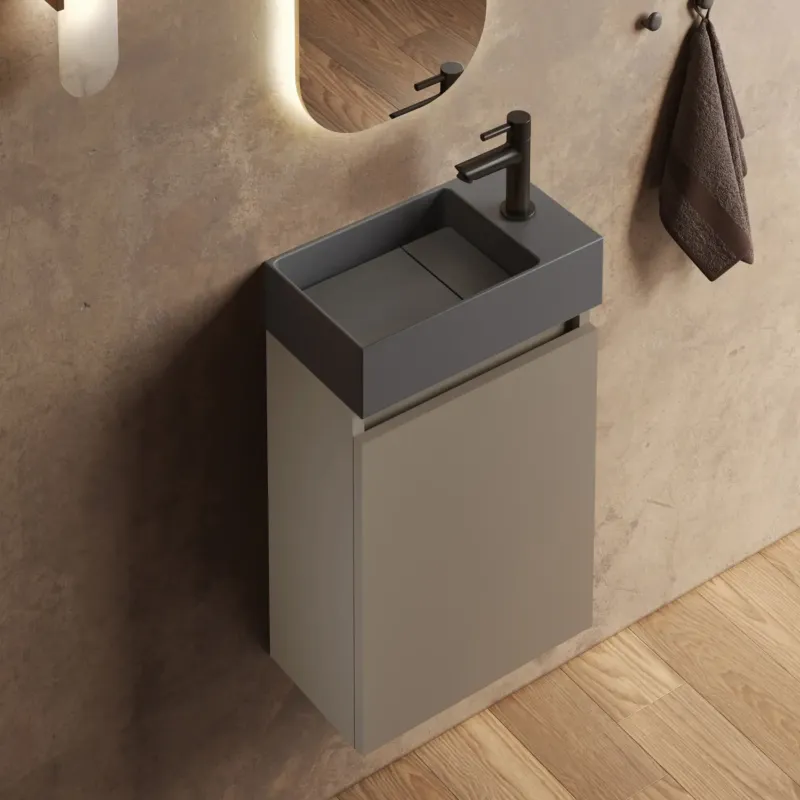 Snelle Levering Fontana Itsie toiletmeubel taupe 40cm met fontein in mat antraciet