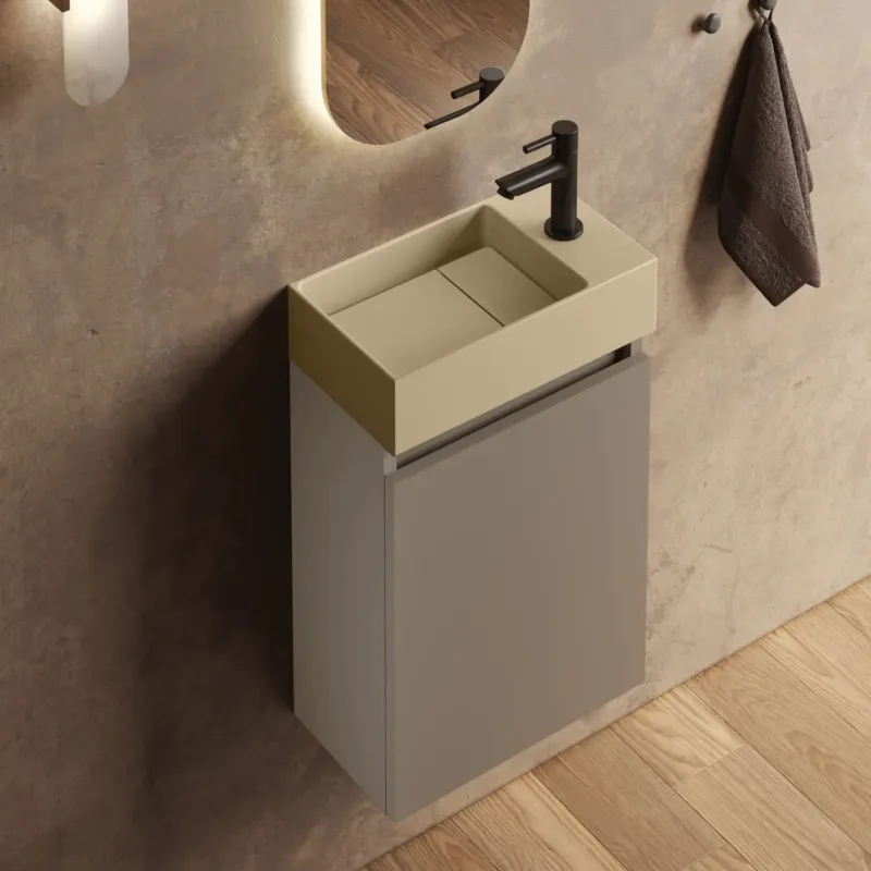 Fontana Itsie toiletmeubel taupe 40cm met fontein in mat licht ivoor Lage Kosten