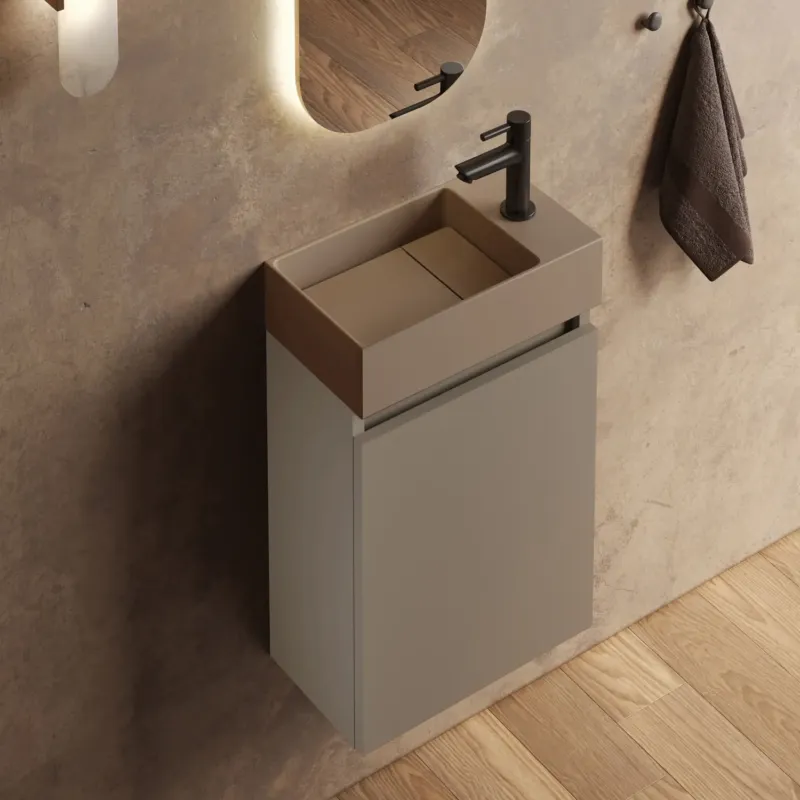 Aanbieding Fontana Itsie toiletmeubel taupe 40cm met fontein in mat taupe