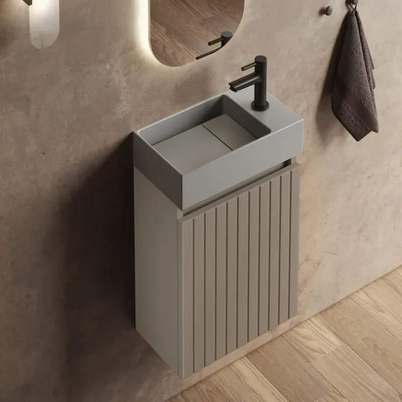 Finale Uitverkoop Fontana Itsie toiletmeubel taupe ribbelfront 40cm met fontein in mat grijs