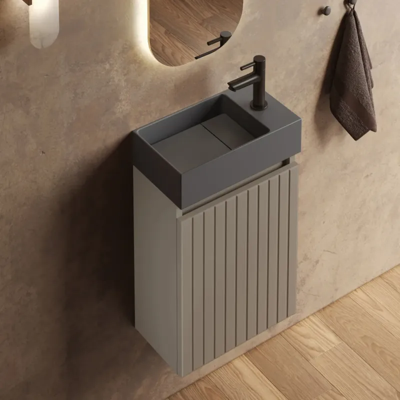 Fontana Itsie toiletmeubel taupe ribbelfront 40cm met fontein in mat antraciet Fabrieksprijs