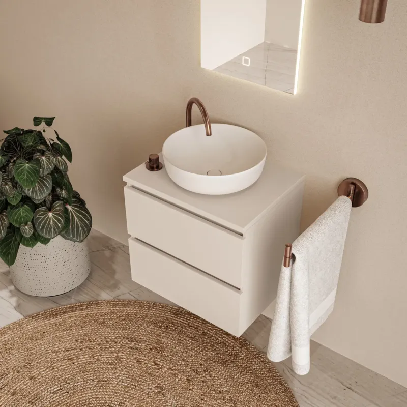 Fontana Proma badmeubel 60cm met mat witte waskom warm linnen Fabrieksprijs