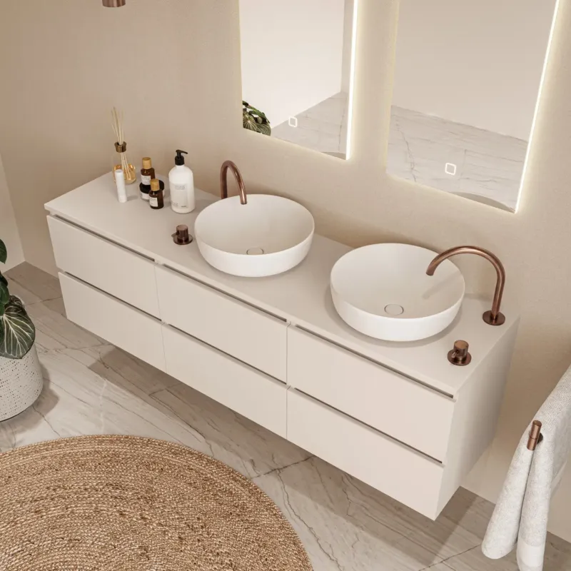 Fontana Proma badmeubel 180cm met mat witte waskommen warm linnen Betaalbaar