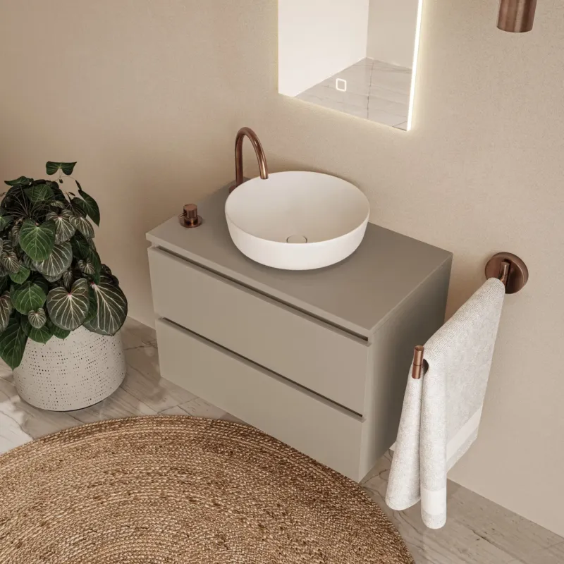 Speciale Aanbieding Fontana Proma badmeubel 80cm met mat witte waskom taupe