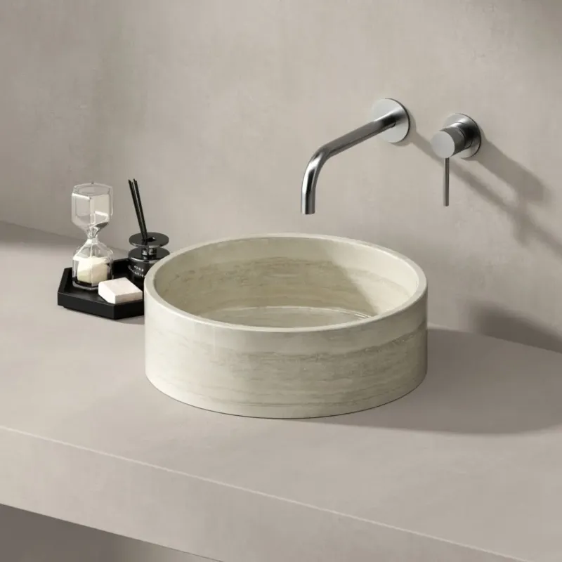 Best Design Pureline marmer waskom Ø30x13cm white wooden Express Levering