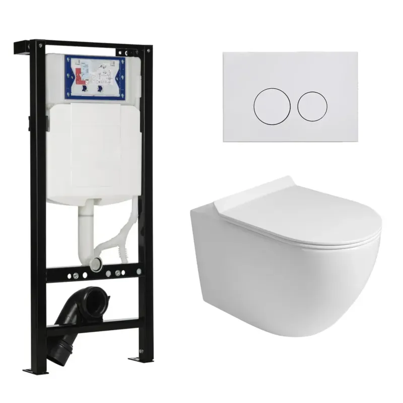 Koop Online Geberit UP320 met Plieger frame toiletset met Sanigoods Flux tornado flush randloos toilet met softclose zitting