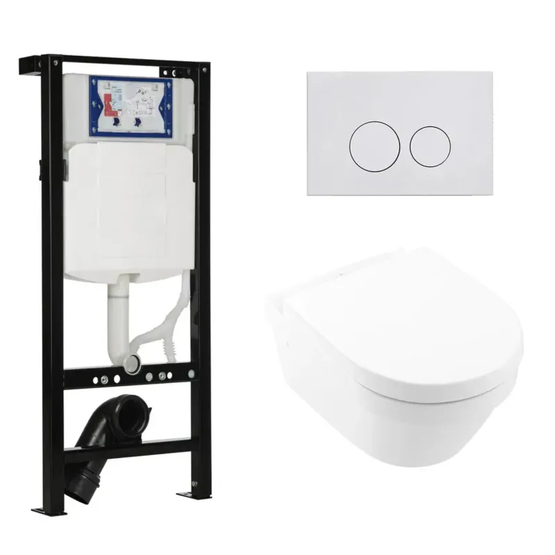 Geberit UP320 met Plieger frame toiletset met Villeroy & Boch Architectura randloos toilet met softclose zitting Korting