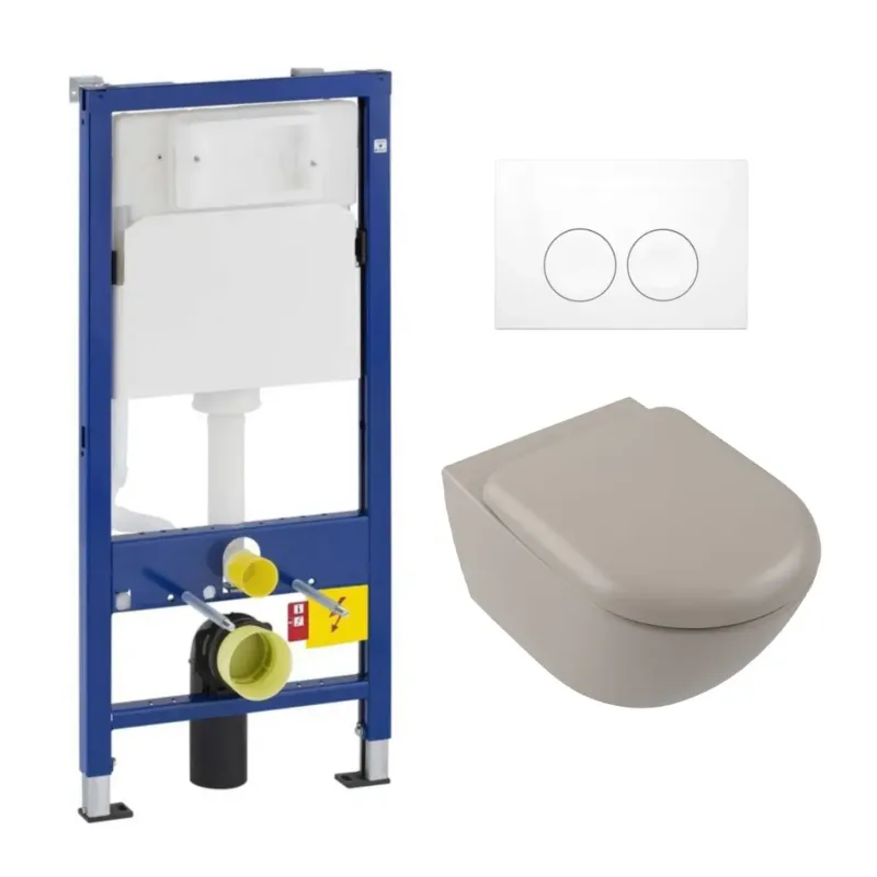 Geberit UP100 toiletset met Villeroy & Boch Antao TwistFlush toilet taupe met softclose zitting Favoriet