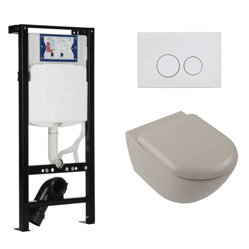 Populair Geberit UP320 met Plieger frame toiletset met Villeroy & Boch Antao TwistFlush toilet taupe met softclose zitting