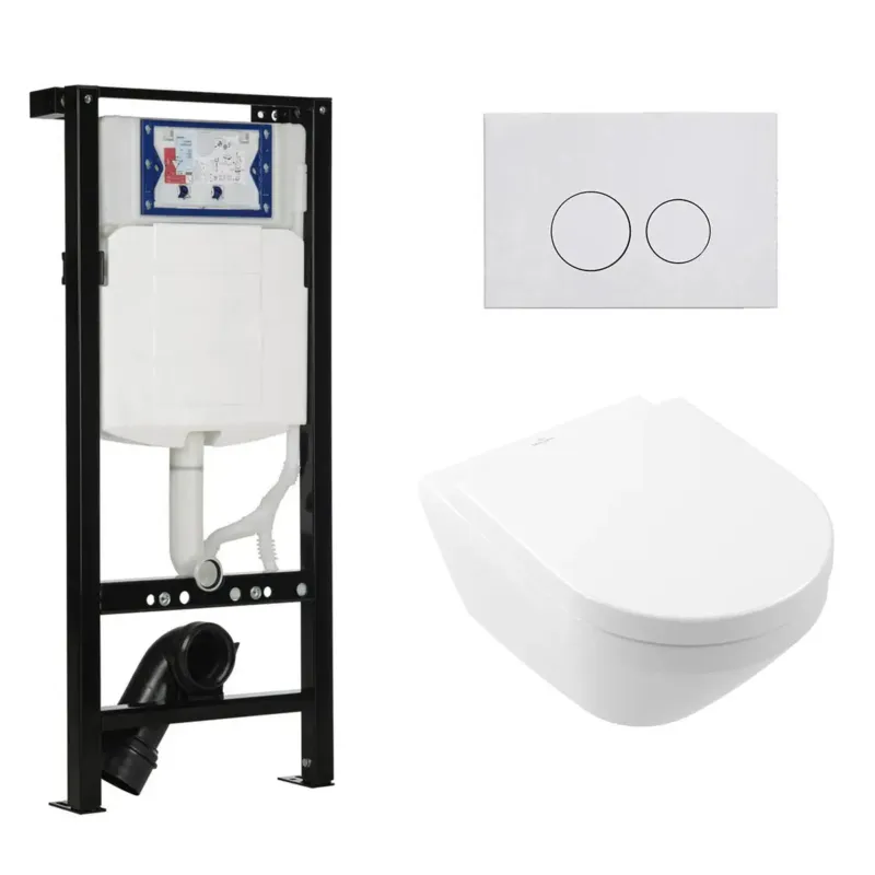 Geberit UP320 met Plieger frame toiletset met Villeroy & Boch Architectura randloos toilet met TwistFlush softclose zitting Hete Deal