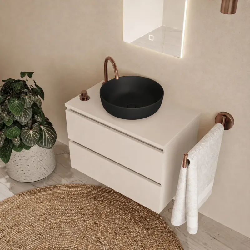 Must-Have Fontana Proma badmeubel 80cm met zwarte waskom warm linnen
