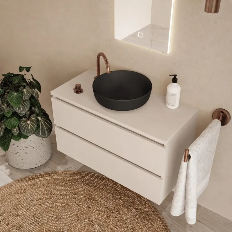 Finale Uitverkoop Fontana Proma badmeubel 100cm met zwarte waskom warm linnen