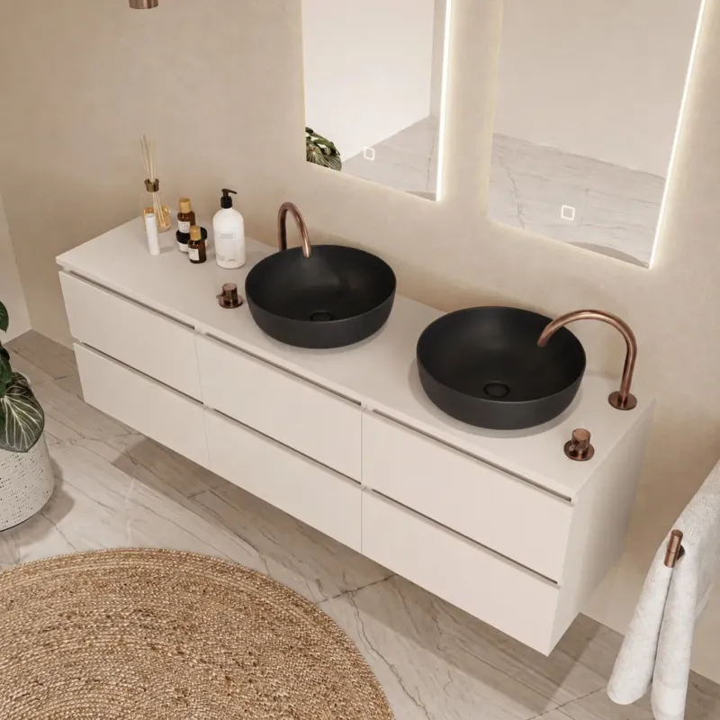 Fontana Proma badmeubel 180cm met zwarte waskommen warm linnen Veilige Betaling