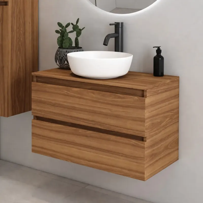 Favoriet Fontana Proma badmeubel 80cm met witte waskom walnoot