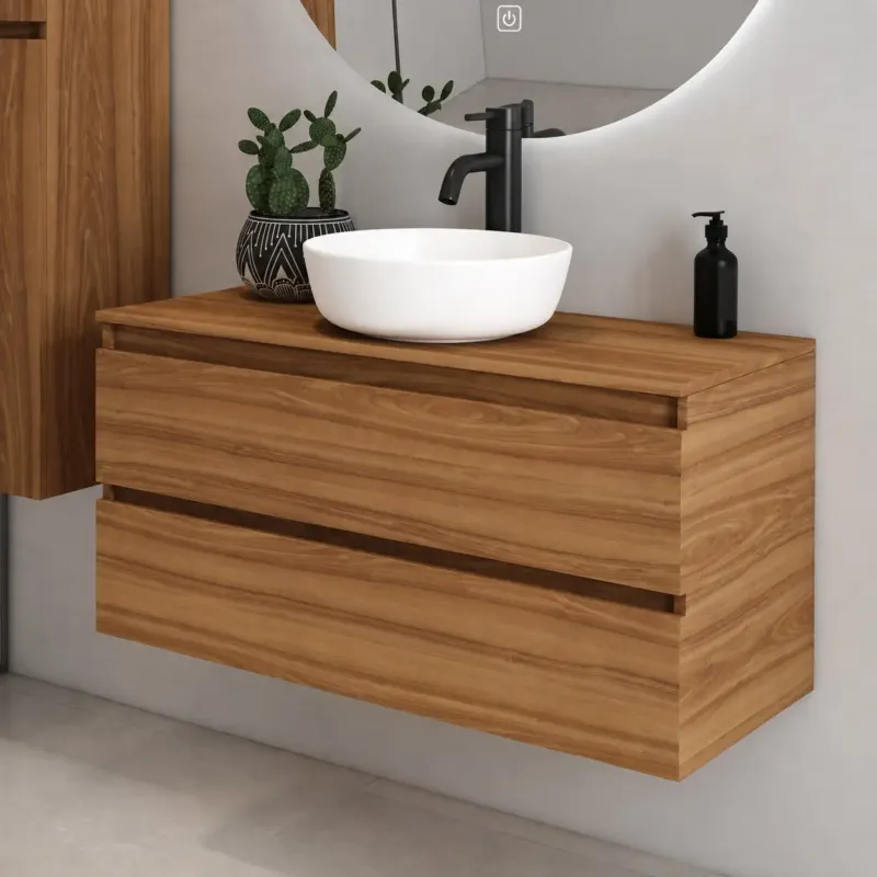 Veilige Betaling Fontana Proma badmeubel 100cm met witte waskom walnoot
