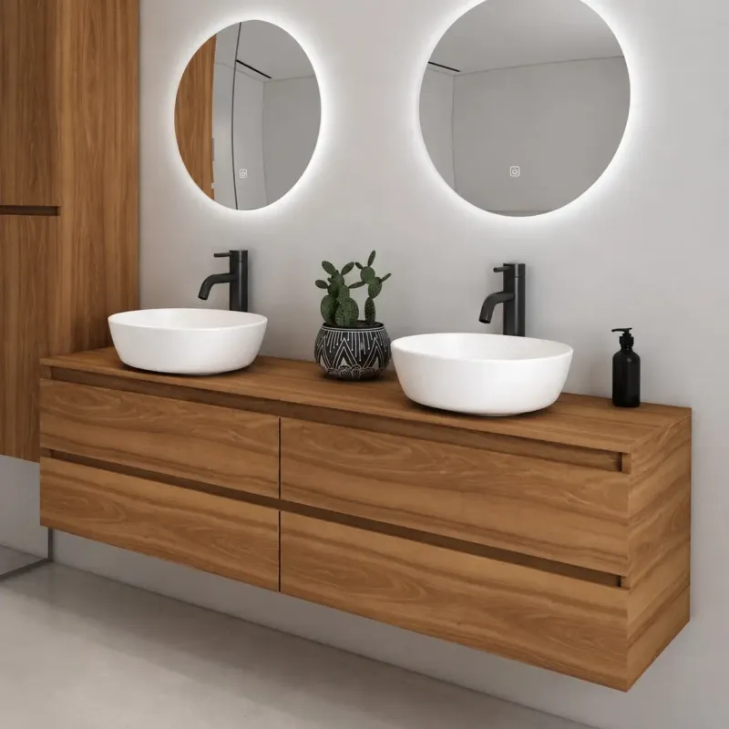 Fontana Proma badmeubel 200cm met witte waskommen walnoot Hete Deal