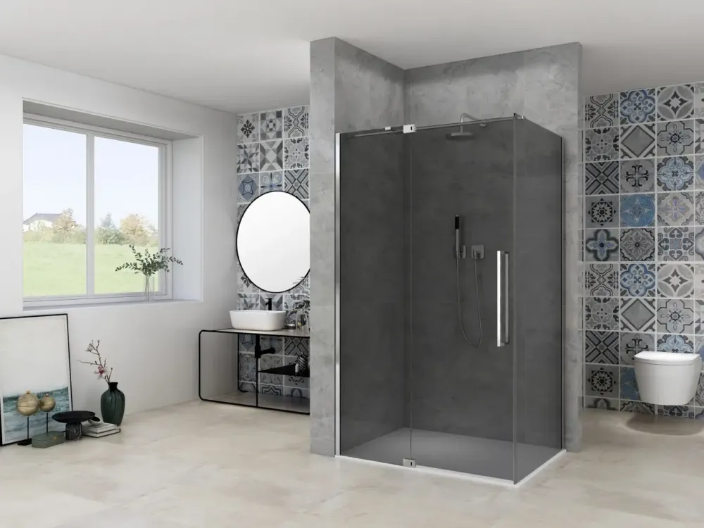 Van Rijn ST08 hoekcabine met draaideur rook glas 140x90cm chroom Nieuw