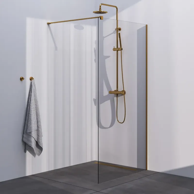 Superprijs Brauer Gold Season inloopdouche helder glas 100x200 met muurprofiel goud geborsteld