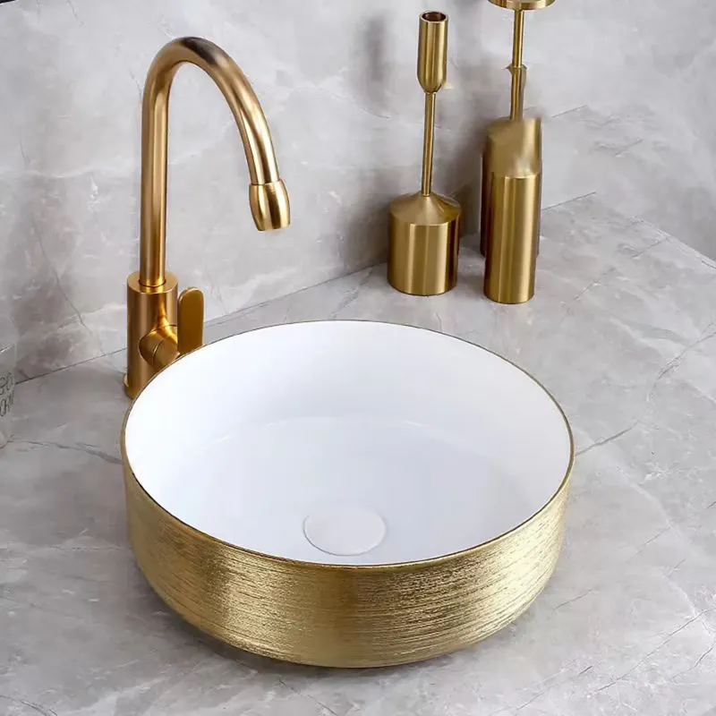Sanigoods Alivio waskom 36cm met goud reliëf en witte binnenkant Lage Kosten