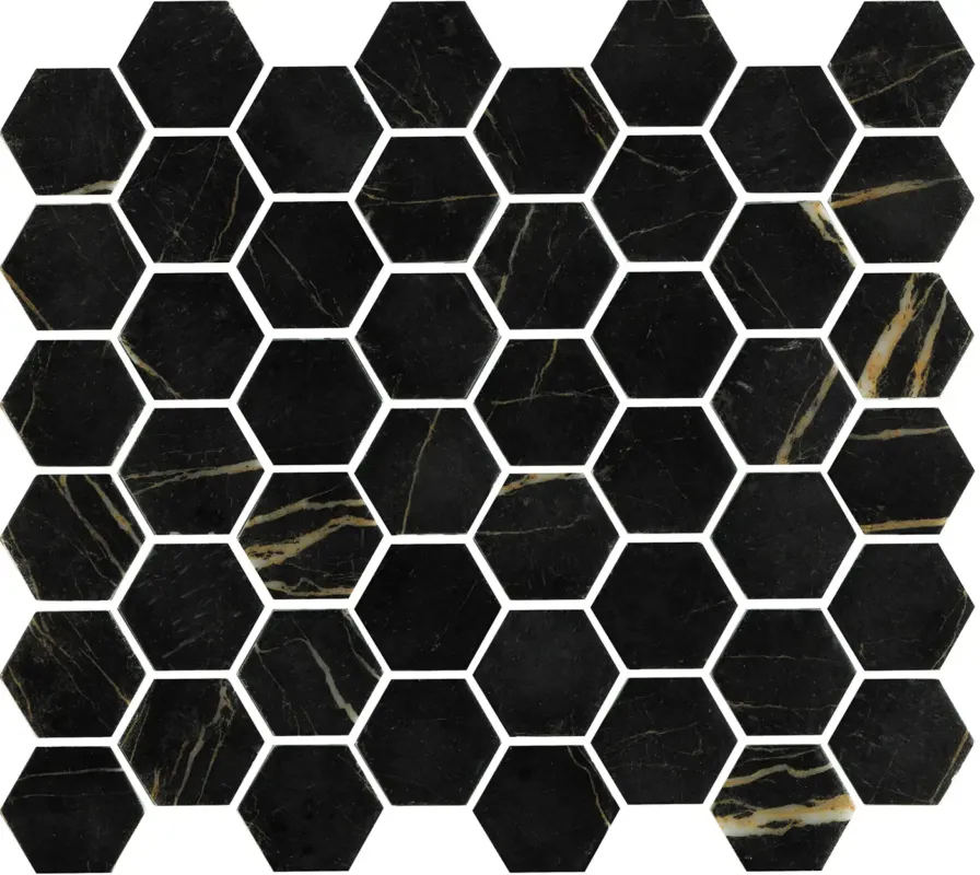Beperkte Voorraad The Mosaic Factory Valencia hexagon glasmozaïek tegels 28x33cm nero marble