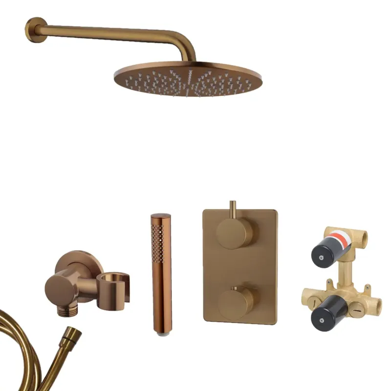 Bestel Nu Mueller Bronzo inbouw regendouche met hoofddouche 25cm en muurarm 35cm brons koper geborsteld