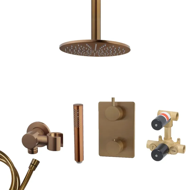 Mueller Bronzo inbouw regendouche met hoofddouche 25cm en plafondarm 20cm brons koper geborsteld Lage Kosten