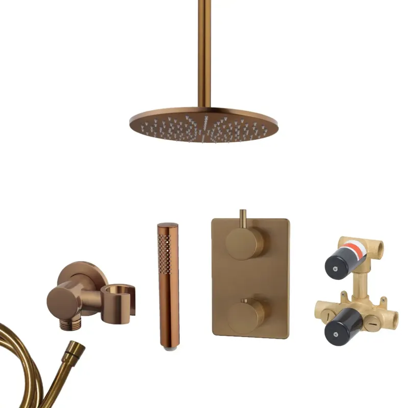 Must-Have Mueller Bronzo inbouw regendouche met hoofddouche 25cm en plafondarm 30cm brons koper geborsteld